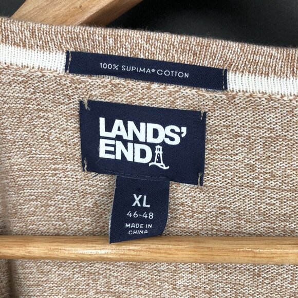 NWT Lands End Mens V-Neck Supima Cotton Sweater XL Beige Church Quiet Luxury - Picture 3 of 9
